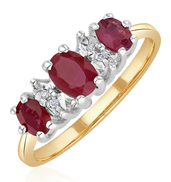 Ruby 0.85ct And Diamond 9K Gold Ring